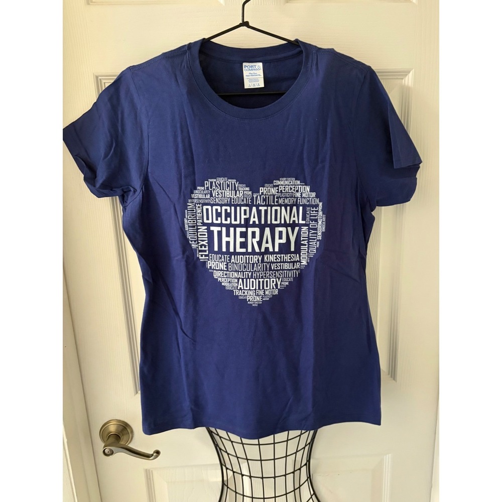Occupational Therapy Heart Graphic T-Shirt Blue Port & Company Women's L